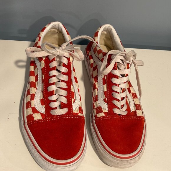 Vans Off the Wall Old Skool Red and White Checkered Sneakers Size M 6.5/W 8.0 - - Picture 1 of 4